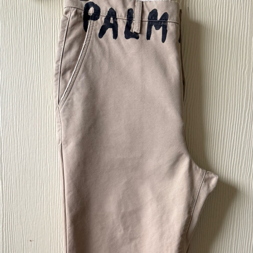 Palm Angels PMCG005S23FAB002 Waistband Logo Chino Pants Beige Size L Worn 2x - Picture 6 of 9